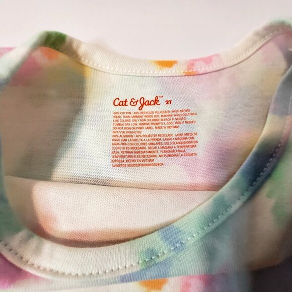 Cat & Jack Toddler Girls Size 2T Watercolor Tie-Dye Cotton Dress flowing skirt - Picture 4 of 7